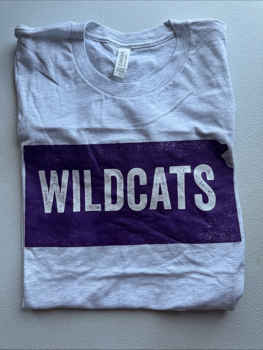 Bella Canvas White Tee with Purple Wildcats Box Logo